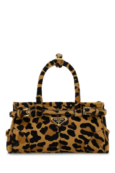Prada Printed Calf Hair Mini  Bonnie Handbag In Brown