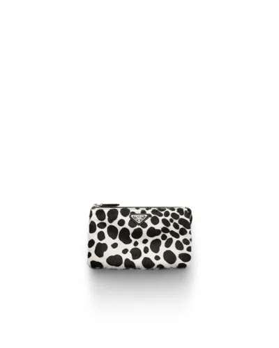 Prada Printed Calf Hair Zipper Pouch In White/black