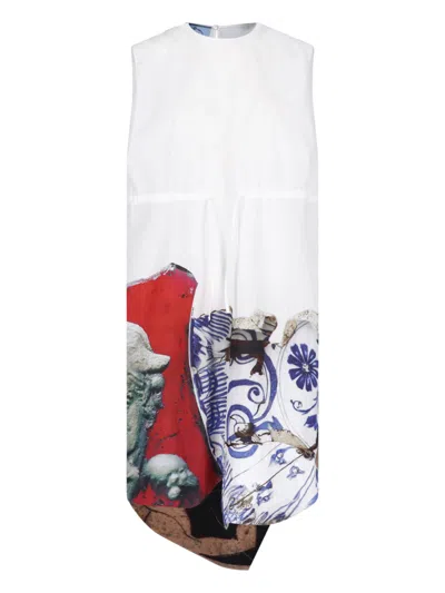 Prada Printed Canvas Dress In White