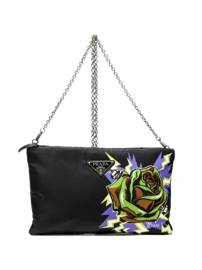 Pre-owned Prada Printed Chain Clutch Bag In Black