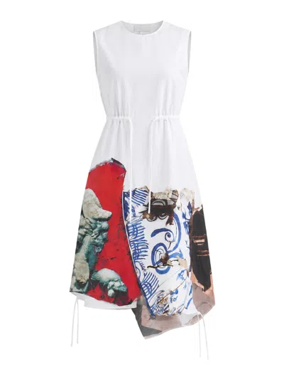 Prada Printed Compact Canvas Dress In White