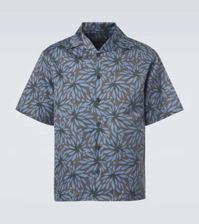 Prada Printed Cotton And Silk Bowling Shirt In Blue