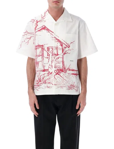 Prada Printed Cotton Bowling Shirt In White