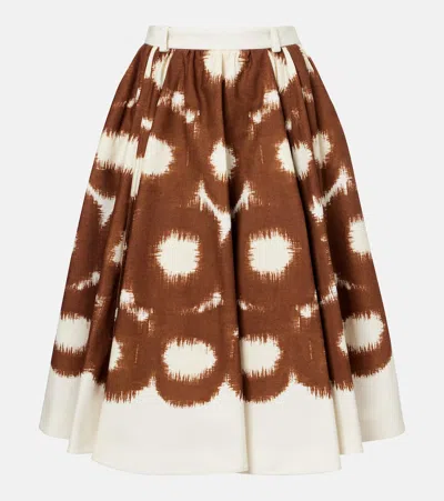 Prada Abstract-print Canvas Pleated A-line Skirt In Brown