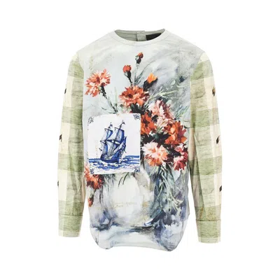 Prada Printed Cotton Crewneck Shirt In Multi