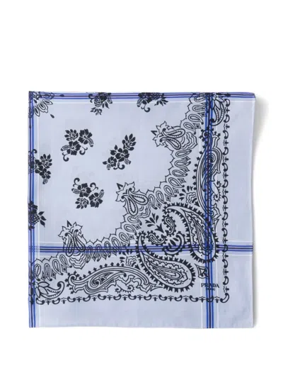 Prada Printed Cotton Scarf 65 In Blue