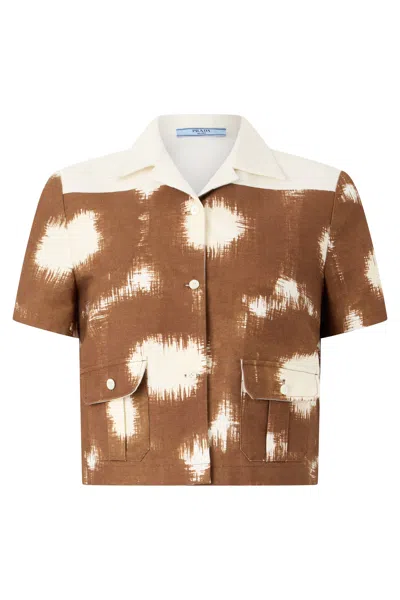 Prada Printed Cotton Shirt In Brown
