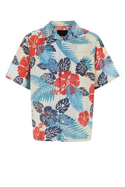 Prada Short-sleeved Printed Cotton Shirt In Multi
