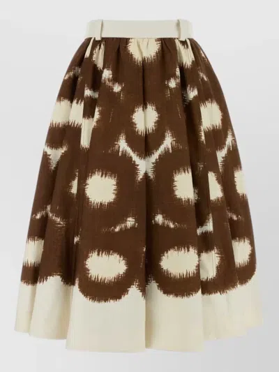 Prada Printed Cotton Skirt High Waist Pleated In Brown