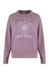 Prada Printed Cotton Sweatshirt With Distressed Details In Pink
