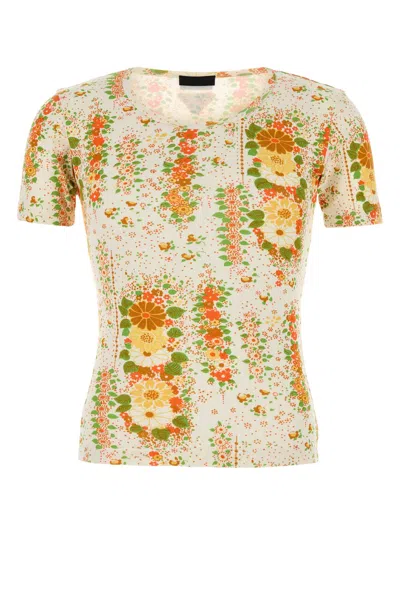 Prada Floral Pattern Cotton T-shirt In Multi