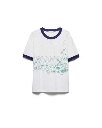 Prada T-shirt Aus Bedruckter Baumwolle In Brown