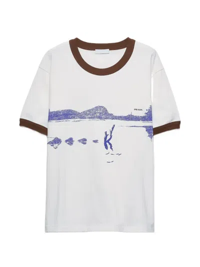 Prada Printed Cotton T-shirt In White