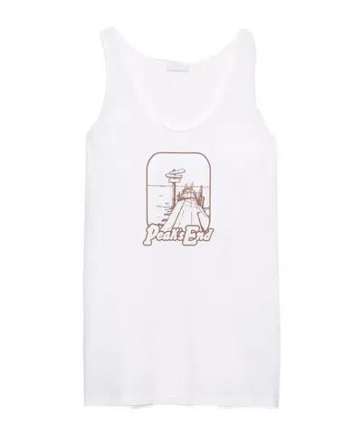 Prada Printed Cotton Tank Top In White