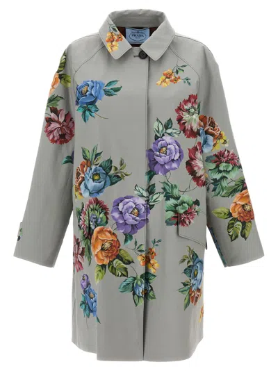 Prada Women's Grey Single-breasted Coat In Silver