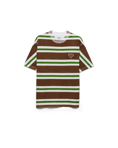 Prada Logo Detailed Striped T-shirt In Multi