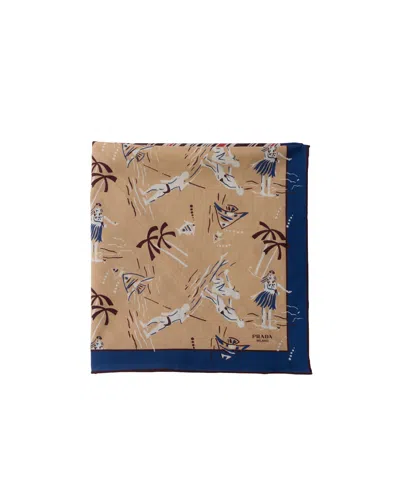 Prada Printed Cotton Twill Scarf 55 X 55 Cm In Multicolor