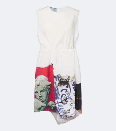 Prada Mixed-print Cotton-blend Drawstring Mini Dress In Multi