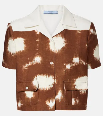Prada Abstract-print Canvas Crop Bowling Shirt In Multi
