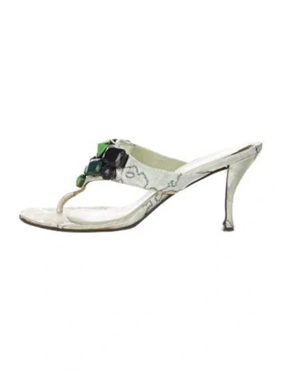 Pre-owned Prada Printed Crystal Embellishments Slides In Green