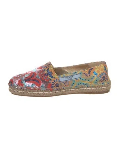 Pre-owned Prada Printed Embroidered Accent Espadrilles In Pink