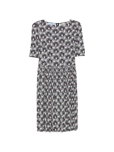 Pre-owned Prada Printed Gathered Dress In Neutral