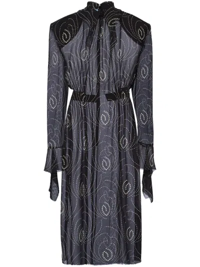 Prada All-over Geometric Printed Midi Dress In Black