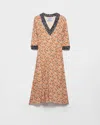 Prada Floral-print Knit-trimmed Midi Dress In Neutral