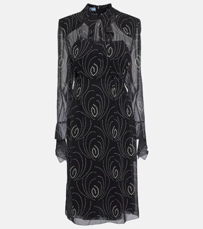 Prada Crystal-embellished Georgette Midi Dress In Black