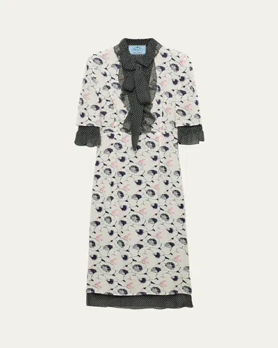 Prada Printed Georgette Ruffled Dress