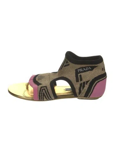 Pre-owned Prada Printed Glitter Accents Gladiator Sandals In Gold