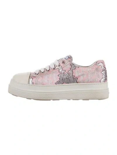 Pre-owned Prada Printed Glitter Accents Sneakers In Pink