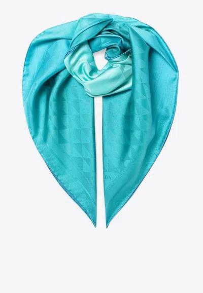 Prada Printed Gradient Twill Scarf In Turquoise