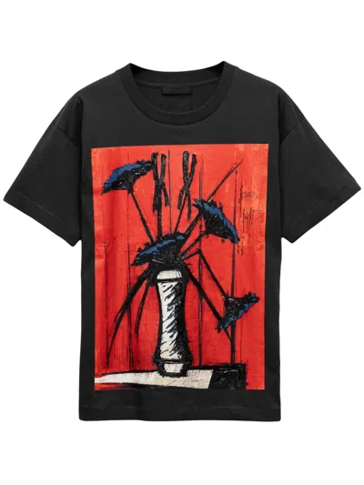 Prada Print Jersey T-shirt In Asphalt/red