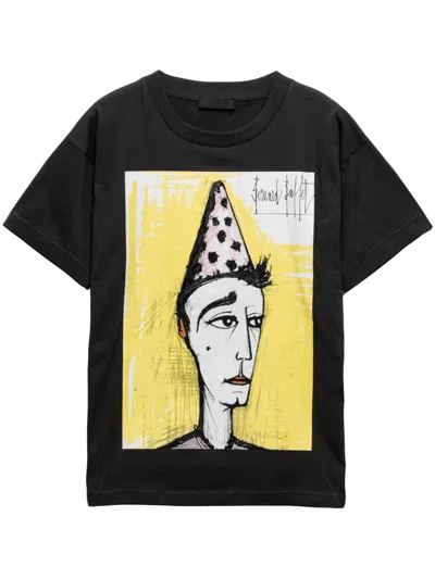 Prada Print Jersey T-shirt In Asphalt Grey/yellow