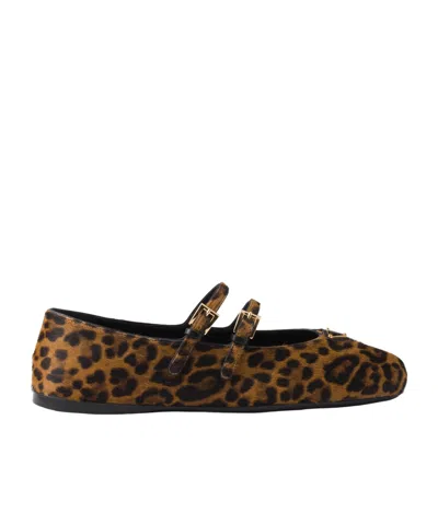 Prada Printed Leather Ballerinas In Animal Print