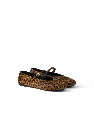 Prada Printed Leather Ballerinas In Brown