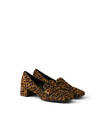 Prada Printed Leather Loafers In Animal Print