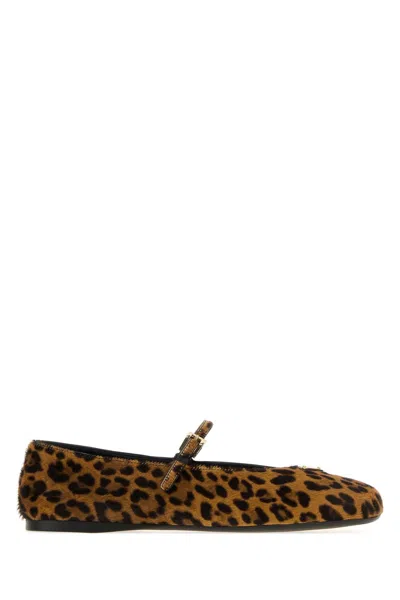 Prada Printed Leather Mini Hair Ballerinas For Women In Brown