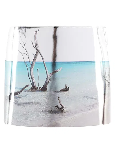 Prada Printed Leather Mini Skirt In Silver