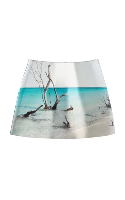 PRADA PRINTED LEATHER MINI SKIRT