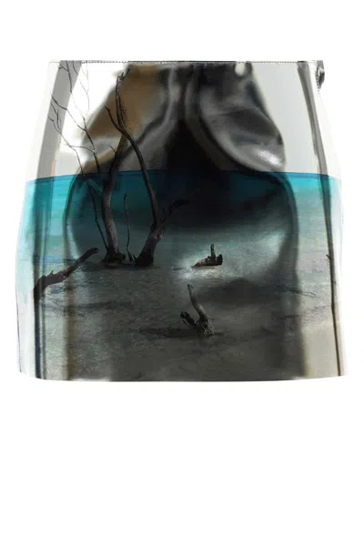 Prada Ocean Print High Waist Leather Mini Skirt In Multi