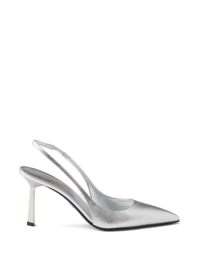 Prada Printed Leather Slingback Pumps In Silver