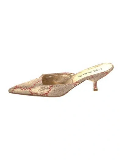 Pre-owned Prada Printed Leather Trim Embellishment Mules