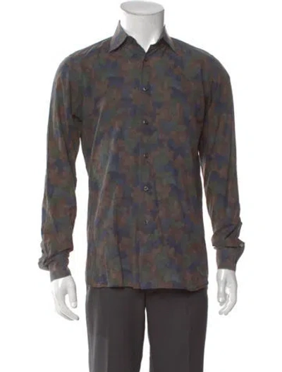 Pre-owned Prada Printed Long Sleeve Shirt In Blue