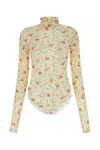 Prada Poppy Print Turtleneck Bodysuit In Rosso