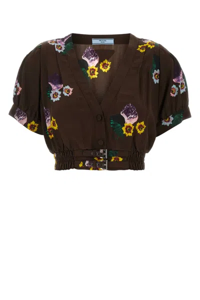 PRADA PRINTED POLY PONGEE CROP-TOP