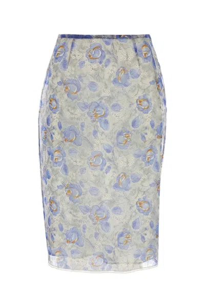 Prada Peony Print Nylonette Skirt Clothing In Blue