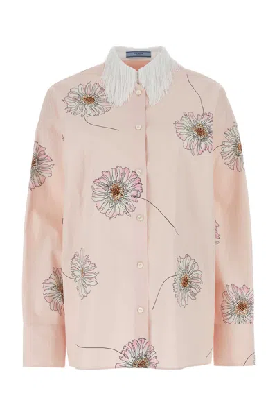 Prada Printed Poplin Oversize Shirt In Neutral