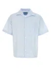 Prada Striped Cotton Camp Collar Shirt In Biancocielo